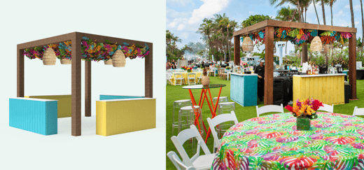 Cabana Bar Featuring Painted Leaves and Wooden Beams